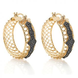 Technibond® 0.82ct Black Spinel 2 Tone Filigree Hoop Earrings