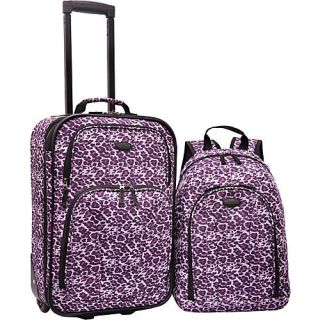 U.S. Traveler 2 Piece Purple Leopard Carry On Rolling Upright and Backpack Luggage Set