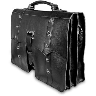 Zeyner Vachetta Black Leather Laptop Briefcase