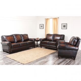 Abbyson Living Palermo Woodtrim Hand rubbed Leather Sofa, Loveseat, And Armchair