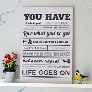 'life goes on' typographic print by oakdene designs