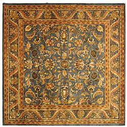 Handmade Exquisite Blue/ Gold Wool Rug (8 Square)
