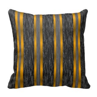 Grey Gold Stripes on Black Texture Pillow Pillow