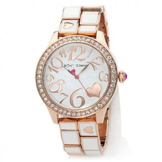 Betsey Johnson Rosetone and White Enamel Heart Bracelet Watch