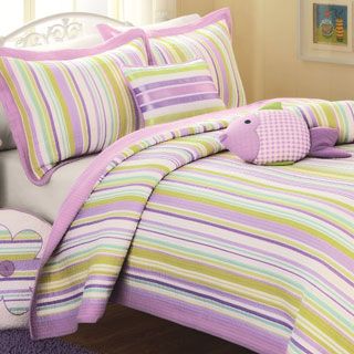 Seasons Textile Purple Stripe 3 piece Quilt Set Green Size Full