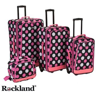 Rockland Pink Polka Dot 4 piece Expandable Luggage Set