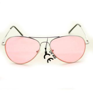 Womens 30011c Silvertone Aviator Sunglasses With Pink Lenses