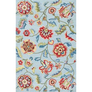 Hand hooked Peony Blue Floral Rug (36 X 56)