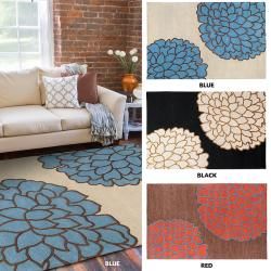 None Hand tufted Contemporary Brown/ Glacier New Zealand Wool Abstract Rug (9 X 13) Black Size 9 x 13