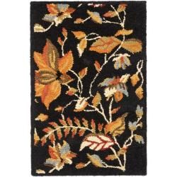 Handmade Blossom Botanical Black Wool Rug (26 X 4)