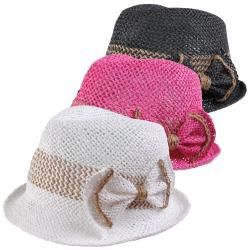 Journee Collection Journee Collection Womens Bow Accent Straw Fedora Hat Pink Size S