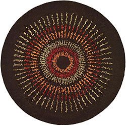 Handmade Deco Explosions Brown/ Multi N. Z. Wool Rug (6 Round)