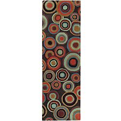 Hand tufted Contemporary Multicolored Circles Geometric Dazed New Zealand Wool Runner Rug (26 X 8