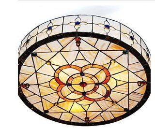 Tiffany Style Ceiling Pendant Fixtures Flush Mount with 3 Lights in Round(18.1l*18.1w*4.7h Inch)    