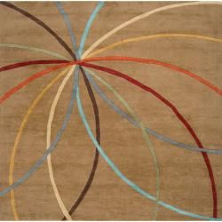 Hand tufted Brown Contemporary Argand Wool Abstract Rug (8 Square)