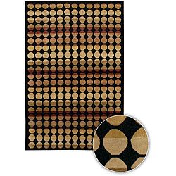 Hand knotted Gold/ Black Circles Rug (79 X 106)