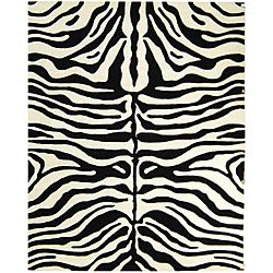 Handmade Soho Zebra Print Black/ Ivory N. Z. Wool Rug (76 X 96)