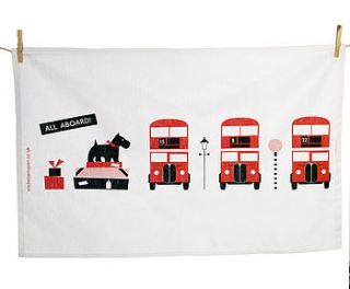 all aboard tea towel by michelle mason