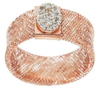 VicenzaGold Oval Crystal Station Woven Mesh Stretch Ring, 14K —