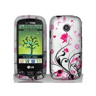 LG Cosmos Touch VN270 (Verizon) Pink Silver Vines Design Hard Case Snap On Protector Cover + Free Animal Rubber Band Bracelet Cell Phones & Accessories