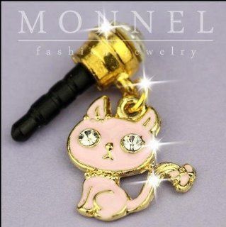 Ip281 Luxury Pink Cat Kitten Anti Dust Plug Cover Charm for Iphone Android Cell Phones & Accessories