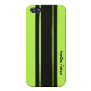 Modern Lime Green Racing Stripes With Name Covers For iPhone 5