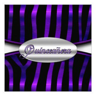 Quinceanera Sweet 15 Purple Zebra Black Silver Personalized Invitations