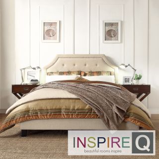 Inspire Q Grace Tan Linen Button Tufted Arched Bridge Platform Bed