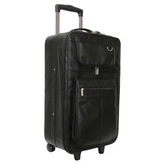 Amerileather Black Leather 26 inch Suitcase With Wheels