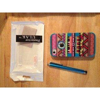 Pandamimi ULAK 3 Piece Hybrid High Impact Case Tribal Blue Silicone for iphone 4 4S +Screen Protector+Stylus Cell Phones & Accessories