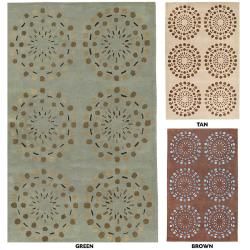 Surya Hand tufted Contemporary Green Circles Beauty New Zealand Wool Abstract Rug (5 X 8) Brown Size 5 x 8