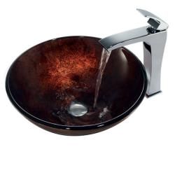 Vigo Russet Glass Vessel Bathroom Sink And Faucet Set In Chrome