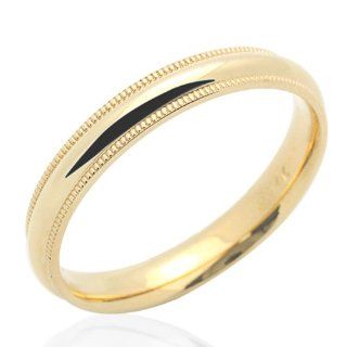 14K Yellow Gold 3mm Comfort Fit Milgrain Plain Domed Wedding Band for Men & Women (Size 5 to 12) Jewelry