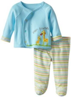 Happi by Dena Baby Boys Newborn Friends Multi stripe 2 Pack Footed Pant Set, Turquoise, 3 6 Months Clothing