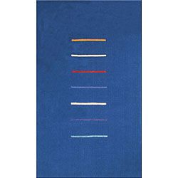 Hand tufted Stripes Blue Wool Rug (5 X 8)