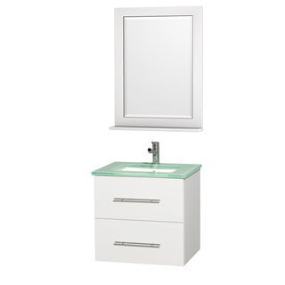 Wyndham Collection Centra White/ Green Glass 24 inch Single Bathroom Vanity Set White Size Single Vanities