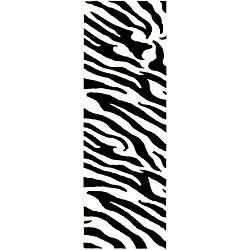 Handmade Zebra Wave White/ Black N. Z. Wool Runner (26 X 10)