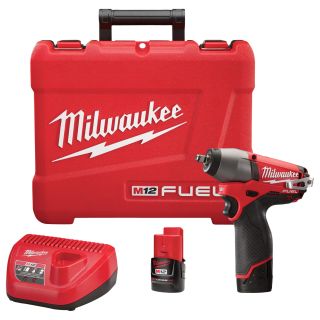 Milwaukee M12 FUEL Cordless Impact Wrench Kit — 3/8in. Square Drive, 12 Volt, With Compact 2.0 Ah Batteries, Model# 2454-22  Impact Wrenches