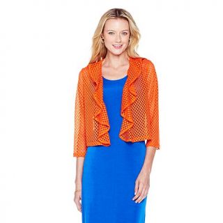 Slinky® Brand Cropped Crochet Jacket with Ruffle Front