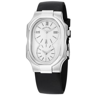 Philip Stein Women's 2 NCW RB 'Signature' White Dial Black Rubber Strap Dual Time Watch Philip Stein Women's Philip Stein Watches