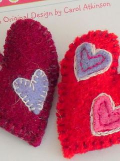 'hers and hers' heart shaped brooch set by carol atkinson textiles