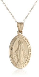 Duragold 14k Yellow Gold Oval Spanish Miraculous Pendant Necklace, 18" Jewelry
