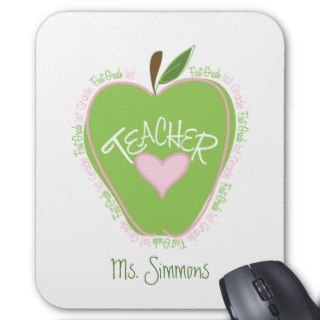 First Grade Teacher Pink and Green Apple Mouse Pad