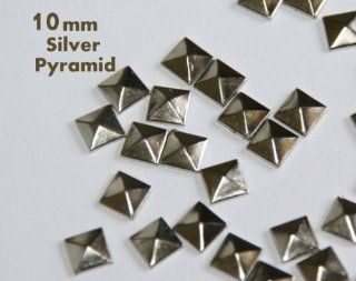 100pc Hotfix Iron On, 10mm Flat Back Silver Pyramid Studs  FlatBack Glue on Studs