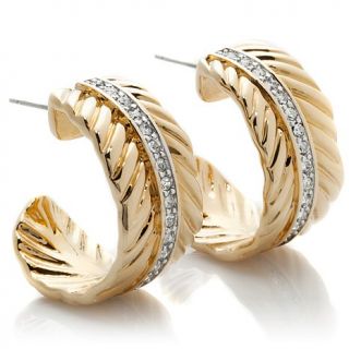Joan Hornig Giving Rocks Jewelry Leaf Design Pavé Crystal Hoop Earrings