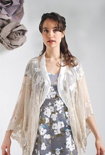 ivory embroidered lace shrug by nancy mac