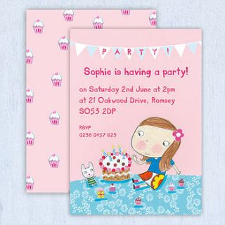 personalised girl's birthday invitations by made by ellis