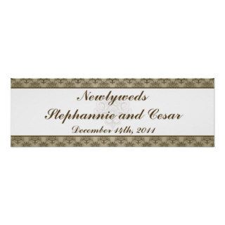 22.5"x7.5" Personalized Banner Tanish Brown Damask Print