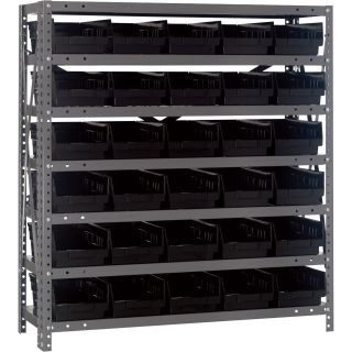Quantum Storage Steel Shelving System with 30 Bins —  36in.W x 12in.D x 39in.H Rack Size, Black, Model# 1239-102BK  Single Side Bin Units