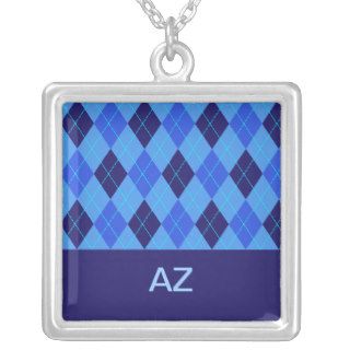 Argyle pattern blue personalised letter A necklace